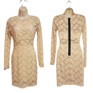 Mystic Beige Floral Lace Bodycon Mini Dress X Small